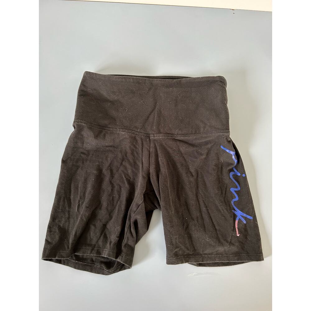 Pink womens black biker shorts size XS with logo
